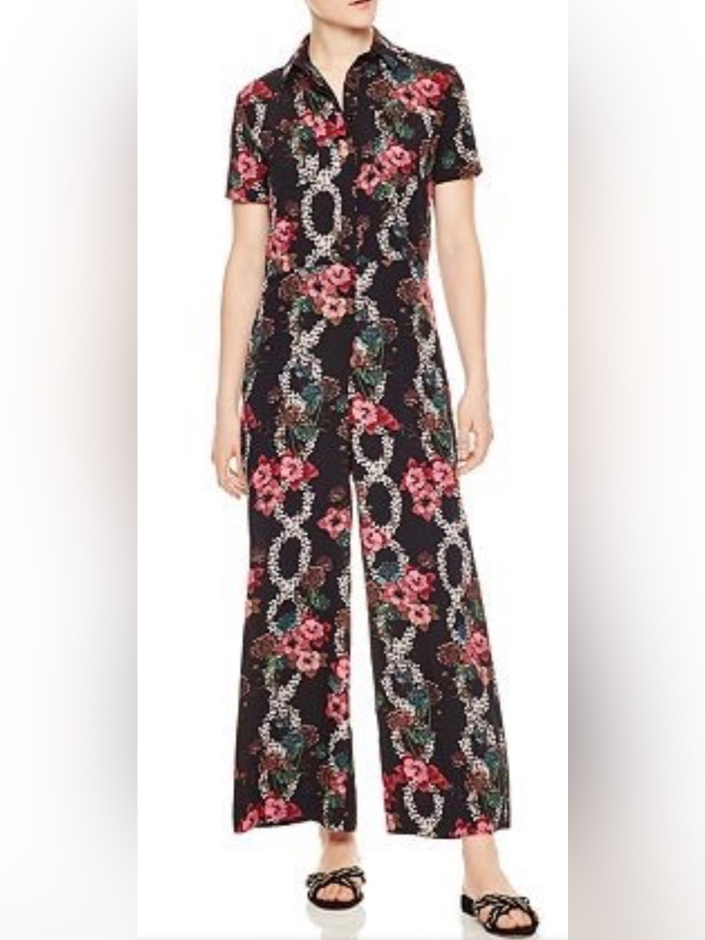 Sandro brand black floral jumpsuit size 32